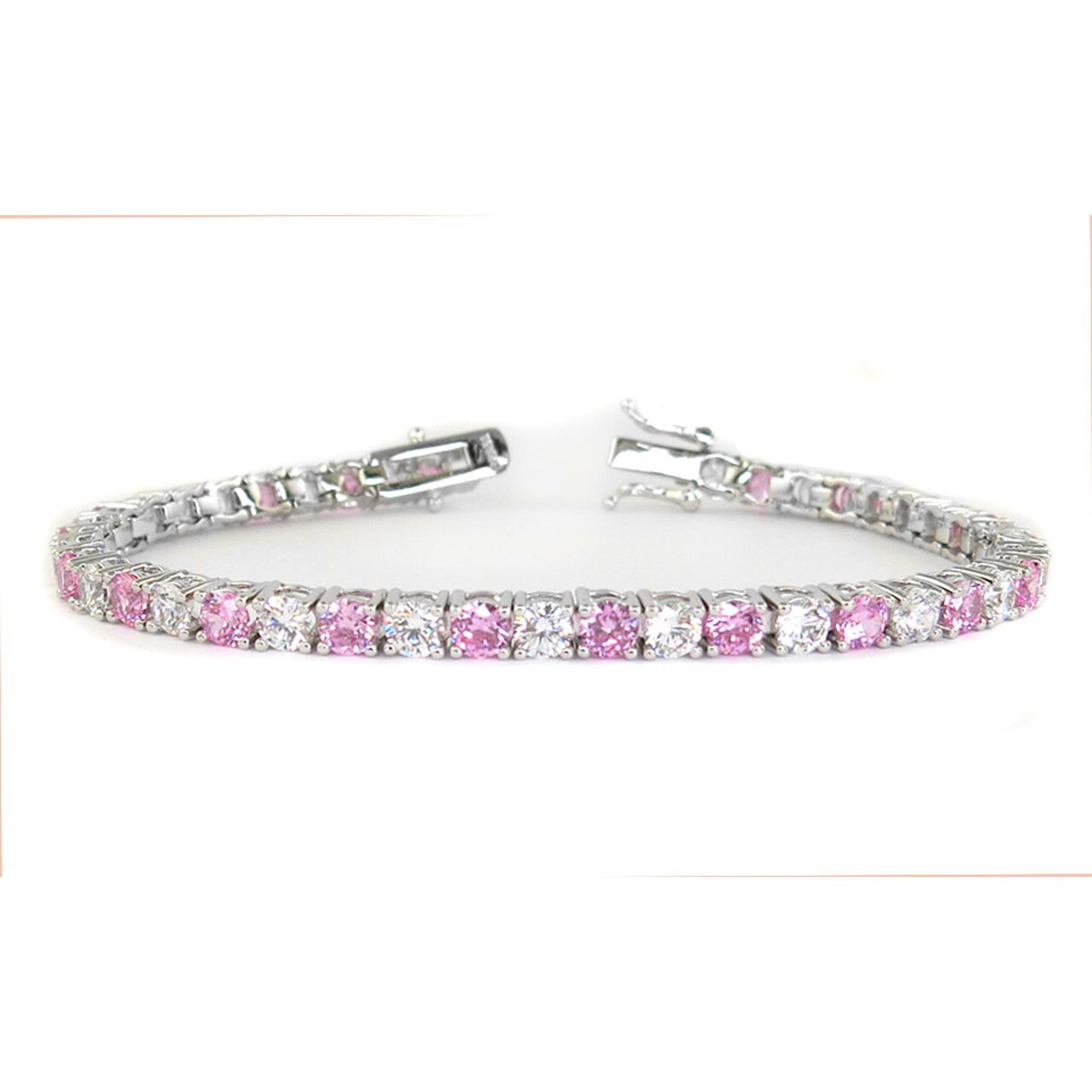 11.00 CTTW Pink And White Simulated Diamond Tennis Bracelet in White Gold
